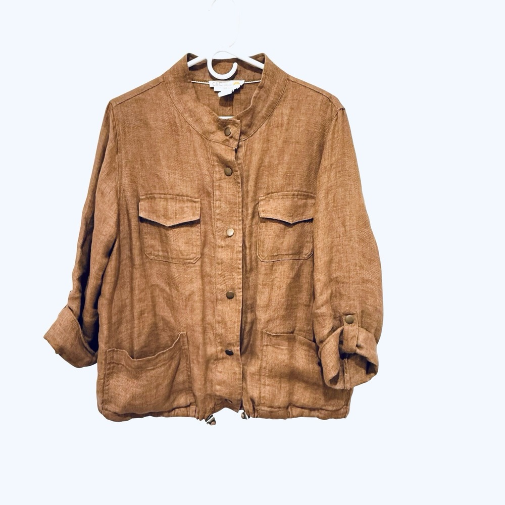 C&C California Brown Utility Linen Jacket L Rustic Organic Boho Gorp